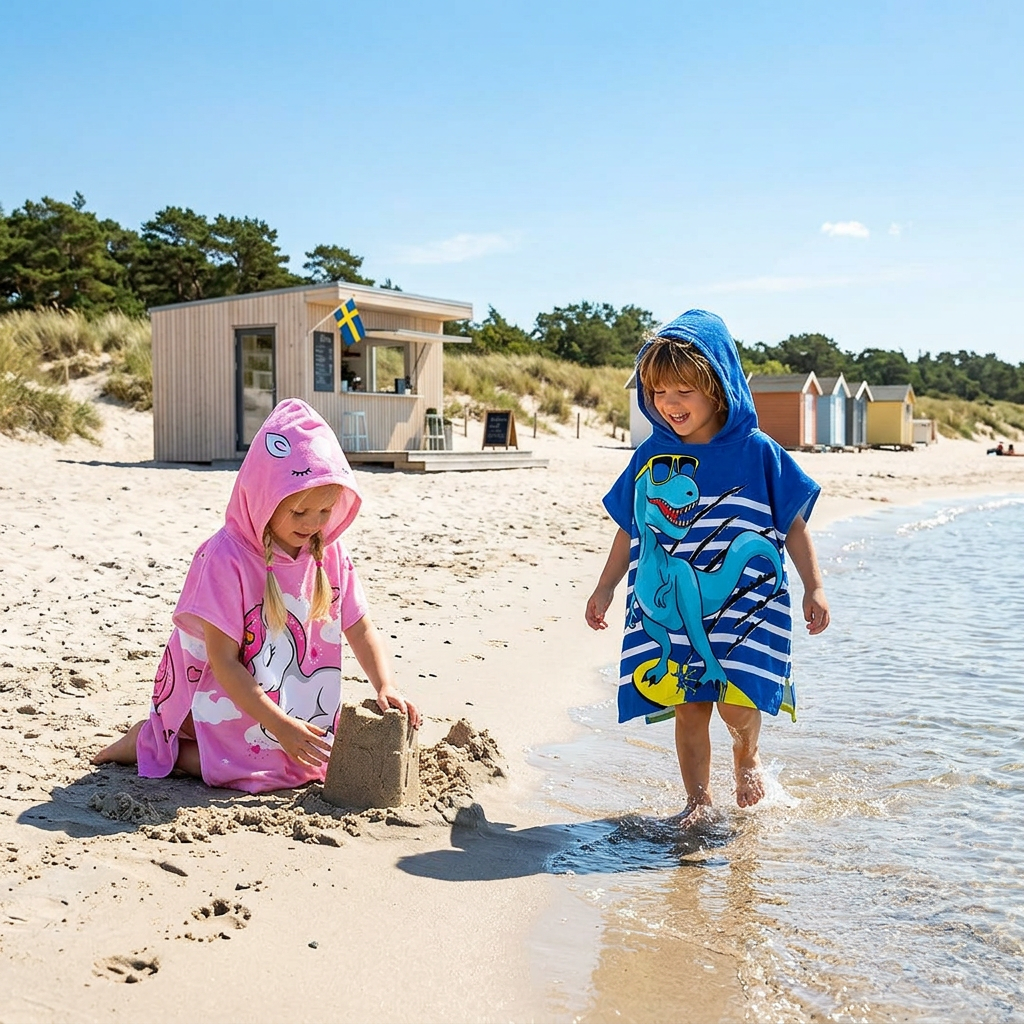 AquaCape™ — Badponcho för barn med motiv de älskar